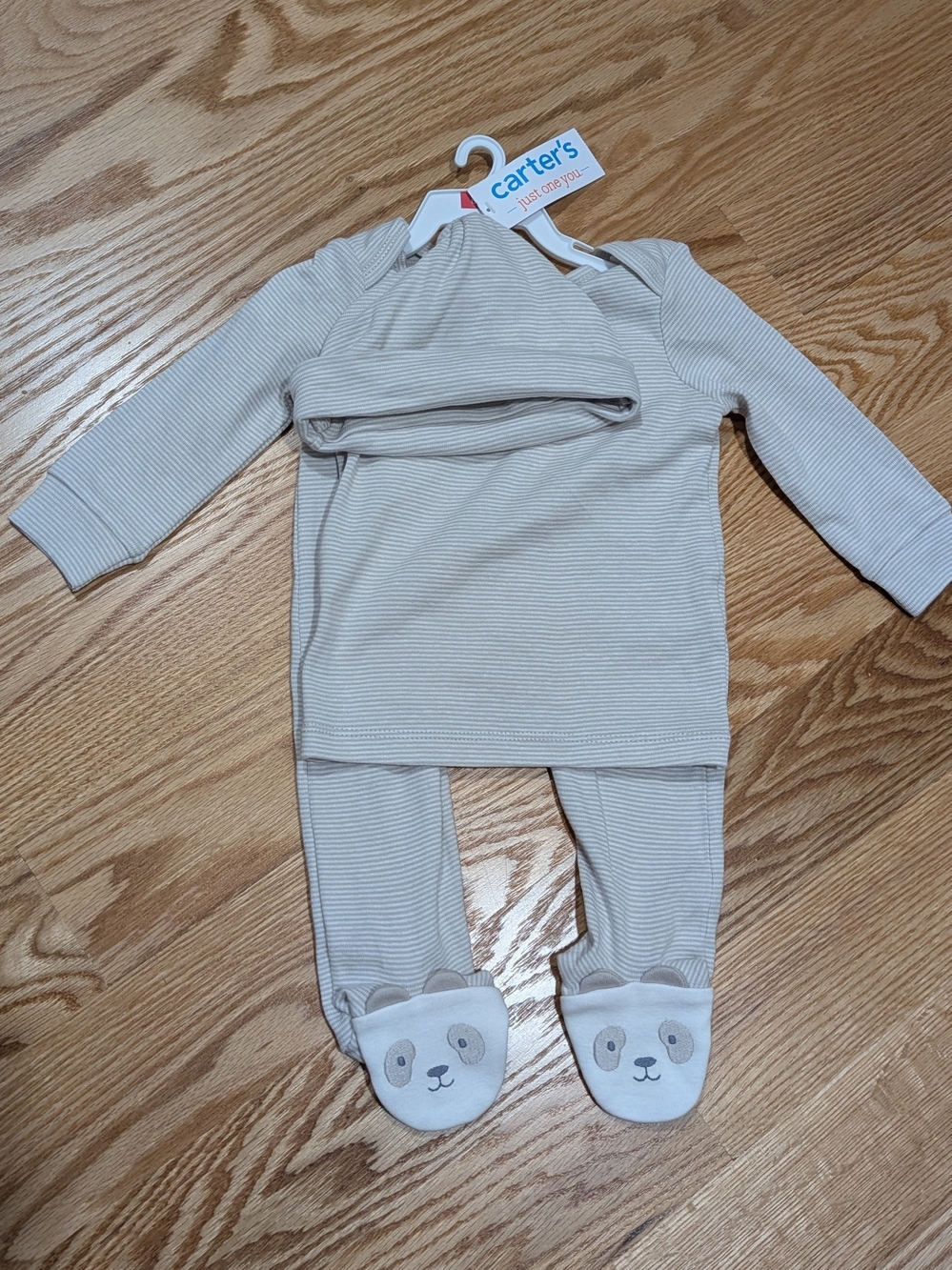 Carter's Beige Stripe Footed One-Piece with Bear Faces